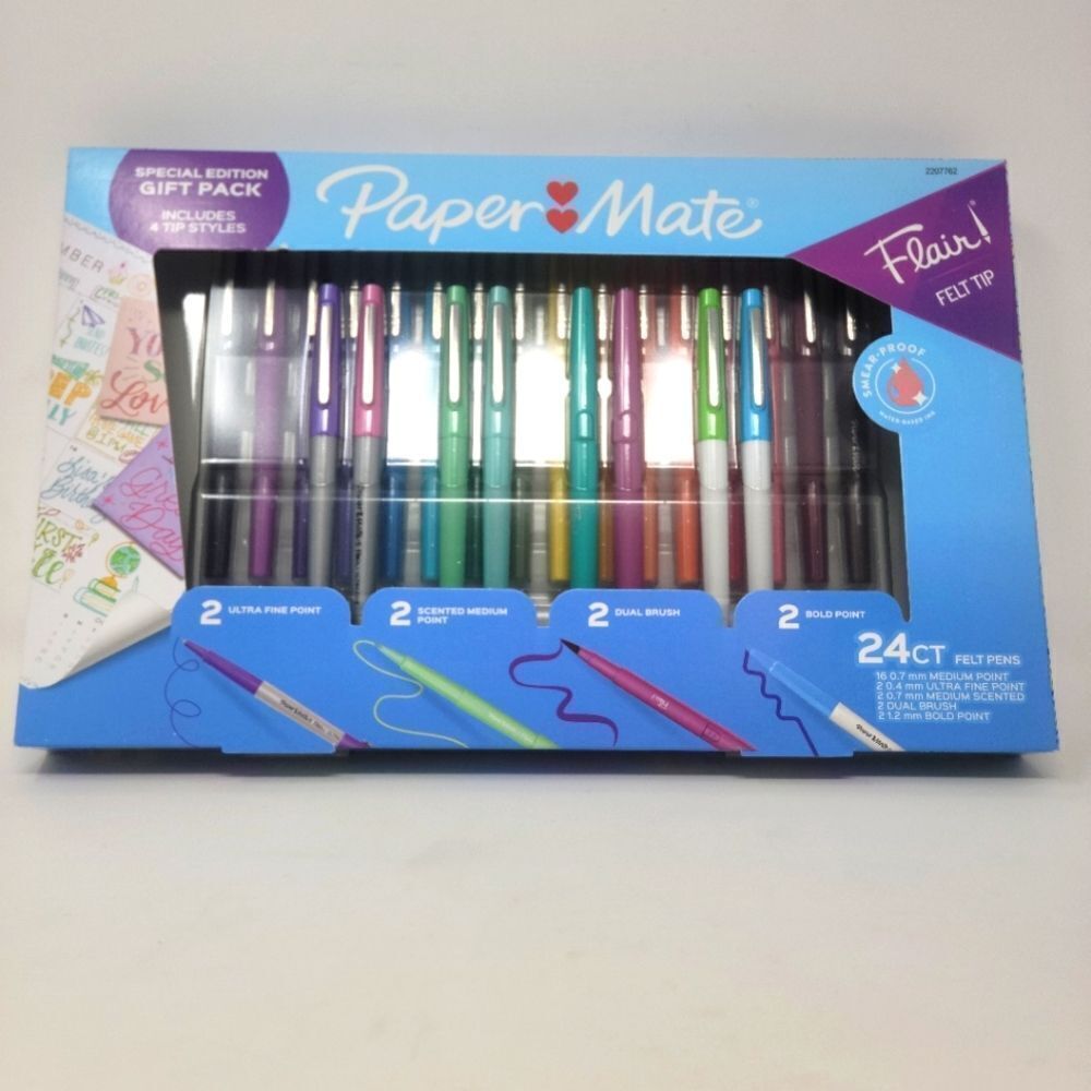 Paper Mate Flair 24pk Felt Tip Pens 4 Tips Styles Multicolored Gift